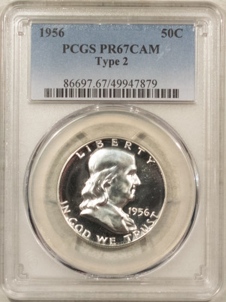 Franklin Halves 1956 PROOF FRANKLIN HALF DOLLAR, TYPE 2 – PCGS PR-67 CAM, CAMEO & PRISTINE!