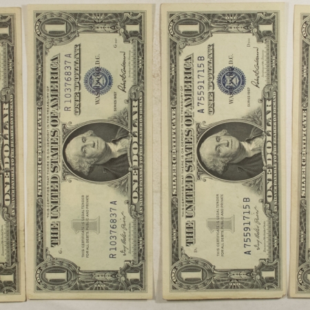 U.S. Currency 1957 $1 SILVER CERTIFICATES, LOT OF 4, FR-1619 – XF/AU