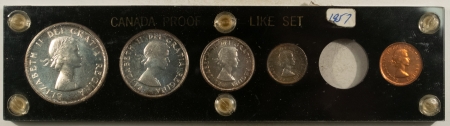 New Store Items 1957 CANADA SILVER SPECIMEN PROOFLIKE SET (MISSING 5C) GEM PL BU, VINTAGE HOLDER