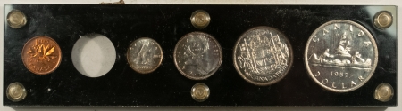 New Store Items 1957 CANADA SILVER SPECIMEN PROOFLIKE SET (MISSING 5C) GEM PL BU, VINTAGE HOLDER