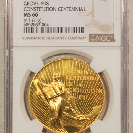 Bullion 1957 MEXICO CONSTITUTION CENTENNIAL GOLD MEDAL GROVE-698  41.61GR NGC MS-66