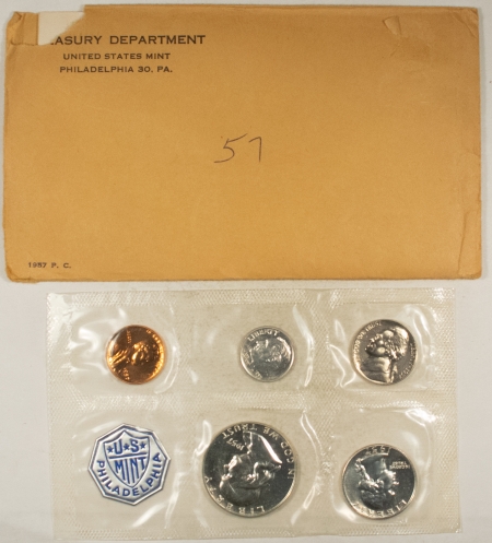 New Store Items 1957 5 COIN U.S. SILVER PROOF SET – GEM PROOF W/ ORIGINAL ENVELOPE & PAPERS