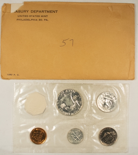 New Store Items 1957 5 COIN U.S. SILVER PROOF SET – GEM PROOF W/ ORIGINAL ENVELOPE & PAPERS