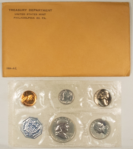 New Store Items 1959 5 COIN U.S. SILVER PROOF SET – GEM PROOF W/ ORIGINAL ENVELOPE & PAPERS