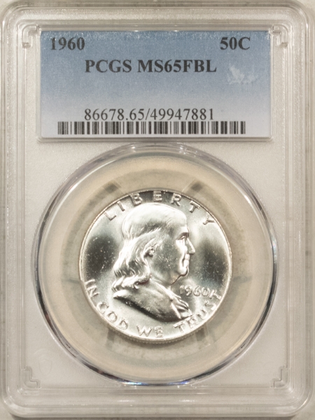 Franklin Halves 1960 FRANKLIN HALF DOLLAR – PCGS MS-65 FBL, BLAST WHITE GEM!