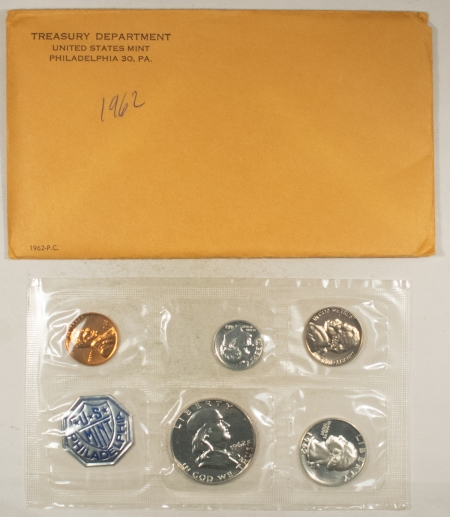 New Store Items 1962 5 COIN U.S. SILVER PROOF SET – GEM PROOF W/ ORIGINAL ENVELOPE & PAPERS