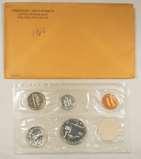 New Store Items 1962 5 COIN U.S. SILVER PROOF SET – GEM PROOF W/ ORIGINAL ENVELOPE & PAPERS