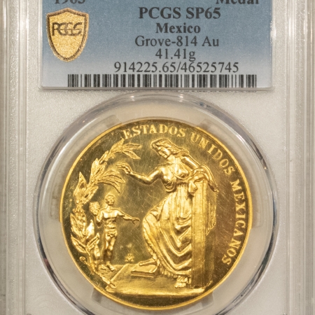 Bullion 1963 MEXICO GOLD MEDAL GROVE-814 AU 41.41G, 1.2 AGW PCGS SP-65, BAJA CALIFORNIA!