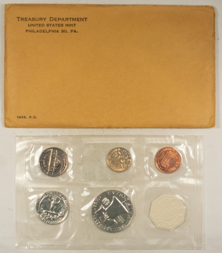 New Store Items 1963 5 COIN U.S. SILVER PROOF SET – GEM PROOF W/ ORIGINAL ENVELOPE & PAPERS