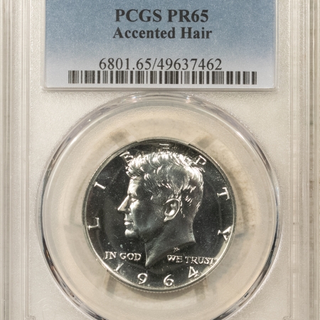 Kennedy Halves 1964 PROOF KENNEDY HALF DOLLAR, ACCENTED HAIR – PCGS PR-65