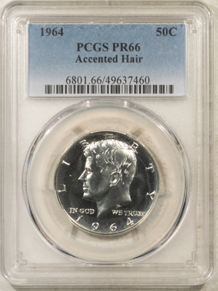 Kennedy Halves 1964 PROOF KENNEDY HALF DOLLAR, ACCENTED HAIR – PCGS PR-66