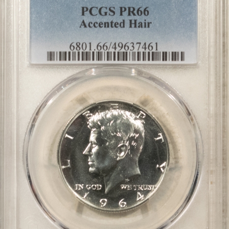 Kennedy Halves 1964 PROOF KENNEDY HALF DOLLAR, ACCENTED HAIR – PCGS PR-66