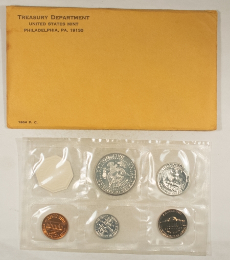 New Store Items 1964 5 COIN U.S. SILVER PROOF SET – GEM PROOF W/ ORIGINAL ENVELOPE & PAPERS