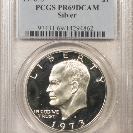 Modern Dollars (Eisenhower/SBA/Sacagewea/Presidential) 1973-S $1 PROOF EISENHOWER (IKE) SILVER DOLLAR – PCGS PR-69 DCAM