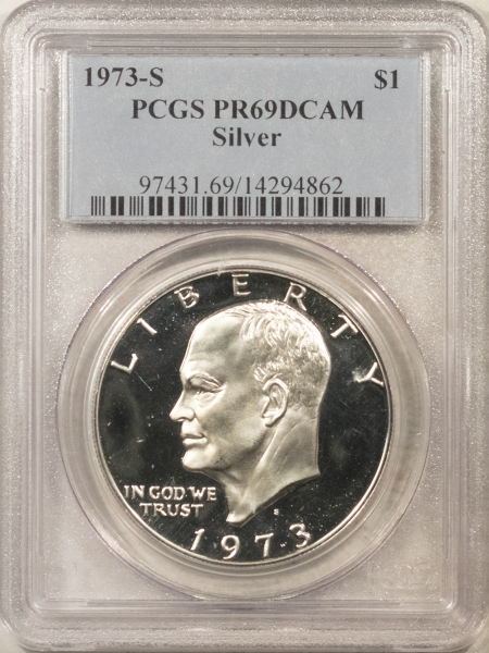 Eisenhower Dollars 1973-S $1 PROOF EISENHOWER (IKE) SILVER DOLLAR – PCGS PR-69 DCAM