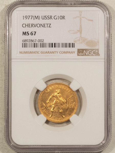 New Certified Coins 1977(M) GOLD 10R, CHEVONETZ, Y-85 – NGC MS-67, SUPERB & SCARCE!