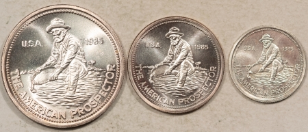 Bullion 1985 1/2 OZ, 1/4 OZ, 1/10 OZ ENGLEHARD .999 SILVER PROSPECTOR LOT/3 GEM BU, RARE