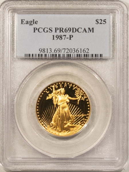 American Gold Eagles, Buffaloes, & Liberty Series 1987-P $25 PROOF AMERICAN GOLD EAGLE, 1/2 OZ – PCGS PR-69 DCAM, ROMAN NUMERALS