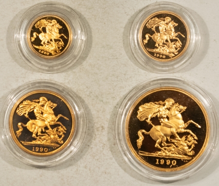 Bullion 1990 UNITED KINGDOM GOLD PROOF 4 COIN SET, 5LB,2LB,SOV & 1/2, 2 OZ+ AGW, BOX/COA