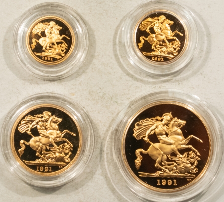 Bullion 1991 UNITED KINGDOM GOLD PROOF 4 COIN SET, 5LB,2LB,SOV & 1/2, 2 OZ+ AGW, BOX/COA