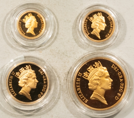 Bullion 1991 UNITED KINGDOM GOLD PROOF 4 COIN SET, 5LB,2LB,SOV & 1/2, 2 OZ+ AGW, BOX/COA