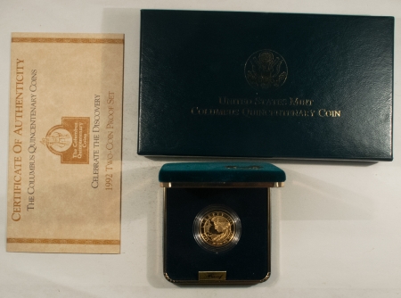 New Store Items 1992-W COLUMBUS QUINCENTENARY $5 GOLD COMMEMORATIVE, .2419 AGW, GEM PROOF W/ OGP