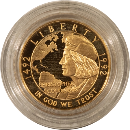 New Store Items 1992-W COLUMBUS QUINCENTENARY $5 GOLD COMMEMORATIVE, .2419 AGW, GEM PROOF W/ OGP