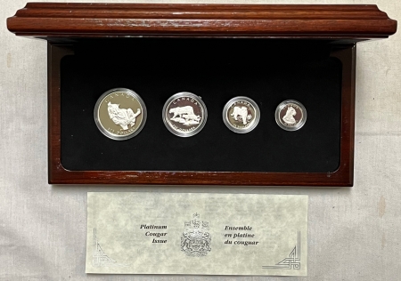 Bullion 1992 CANADA 4 COIN PLATINUM PROOF COUGAR SET 1.85 OZ .9995 – GEM PROOF W/OGP