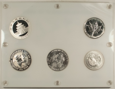 Bullion SILVER BULLION COINS OF THE WORLD 5 COIN 1 OZ SILVER SET IN VINTAGE HOLDER & BOX