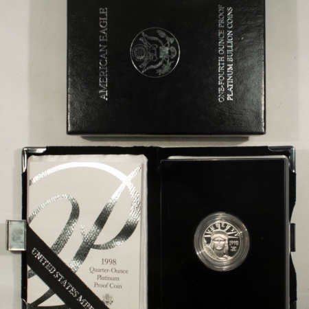 New Store Items 1998-W $25 PROOF AMERICAN PLATINUM EAGLE, 1/4 OZ – BOX AND COA!