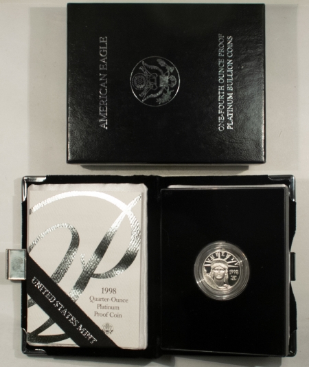 American Platinum Eagles 1998-W $25 PROOF AMERICAN PLATINUM EAGLE, 1/4 OZ – BOX AND COA!