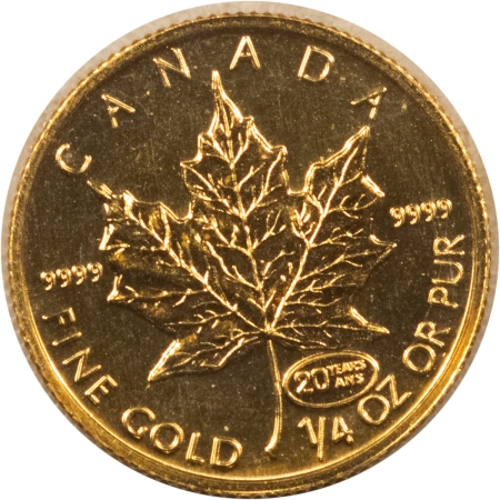 Bullion 1999 CANADA $10 1/4 OZ .9999 GOLD 20TH ANNIVERSARY, KM-189 – UNCIRCULATED, OGP