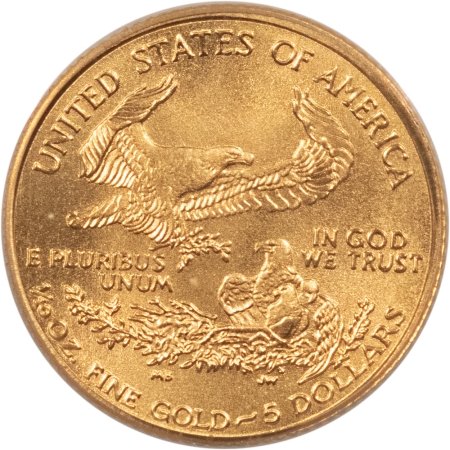 American Gold Eagles, Buffaloes, & Liberty Series 2005 $5 AMERICAN GOLD EAGLE, 1/10 OZ – PCGS MS-69, FIRST STRIKE, FLAG HOLDER