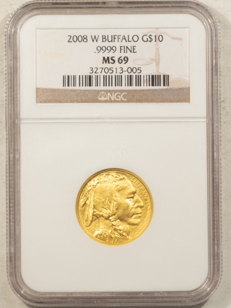 American Gold Eagles, Buffaloes, & Liberty Series 2008-W $10 AMERICAN GOLD BUFFALO, .9999, 1/4 OZ – NGC MS-69, SCARCE FRACTIONAL