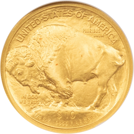 American Gold Eagles, Buffaloes, & Liberty Series 2008-W $10 AMERICAN GOLD BUFFALO, .9999, 1/4 OZ – NGC MS-69, SCARCE FRACTIONAL