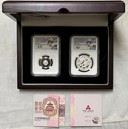 Bullion 2022 CHINA PLATINUM 40TH PANDA 2 COIN SET NGC MS-70 FDI & 2016 GOLD 25C STANDING