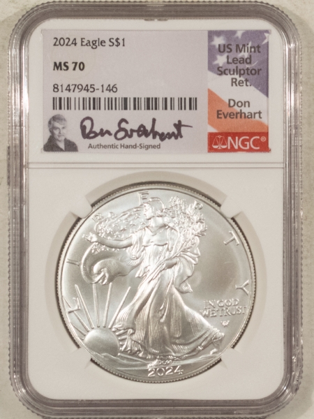 American Silver Eagles 2024 $1 AMERICAN SILVER EAGLE, 1 OZ .999 – NGC MS-70, DON EVERHART HAND-SIGNED