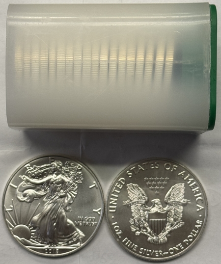 American Silver Eagles 2018 1 OZ AMERICAN SILVER EALGES, ORIGINAL 20 COIN ROLL, GEM BU IN US MINT TUBE