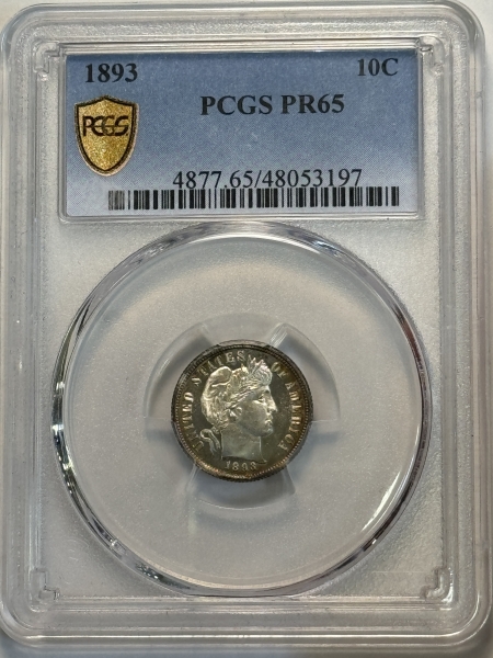 Barber Dimes 1893 PROOF BARBER DIME – PCGS PR-65, PRETTY GEM!