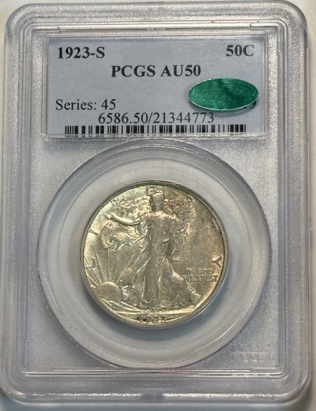 CAC Approved Coins 1923-S WALKING LIBERTY HALF DOLLAR – PCGS AU-50, TOUGH! CAC APPROVED!