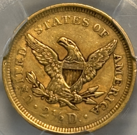 $2.50 1852 $2.50 LIBERTY GOLD QUARTER EAGLE – PCGS AU-53, NICE ORIGINAL!