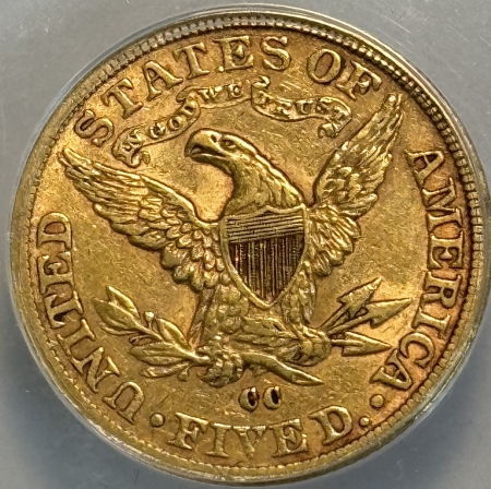 $5 1891-CC $5 LIBERTY GOLD HALF EAGLE – ANACS EF-45, SMOOTH & PREMIUM QUALITY!