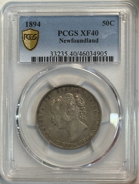 New Certified Coins 1894 CANADA (NEWFOUNDLAND) 50C – PCGS XF-40, TOUGH!