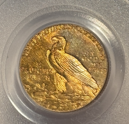 $2.50 1927 $2.50 INDIAN GOLD QUARTER EAGLE – PCGS MS-62, REALLY PRETTY TONING! COOL!