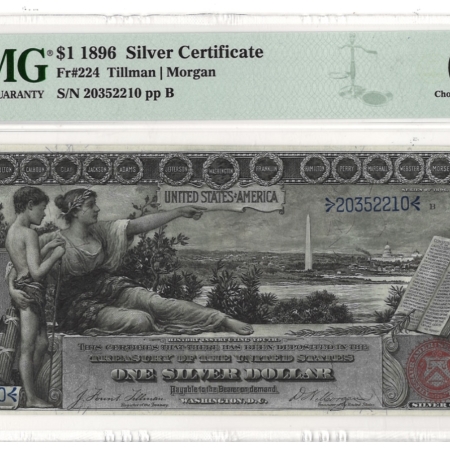 Large Silver Certificates 1896 $1 EDUCATIONAL SILVER CERTIFICATE, FR-224, PMG CHOICE UNC 64 EPQ-LOOKS GEM!