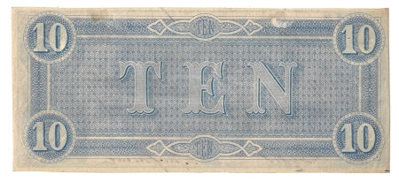 Confederate Notes 2/17/1864 $10 CONFEDERATE STATES AMERICA, RICHMOND T68 UNCIRCULATED, LIGHT HINGE