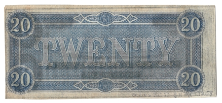 Confederate Notes 2/17/1864 $20 CONFEDERATE STATES AMERICA, RICHMOND T-67 – VF+ W/ TEAR, NOTATIONS