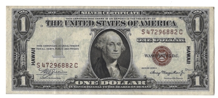 New Store Items 1935-A $1 SILVER CERTIFICATE “HAWAII” EMERGENCY ISSUE, FR-2300, CHOICE VF-FRESH!