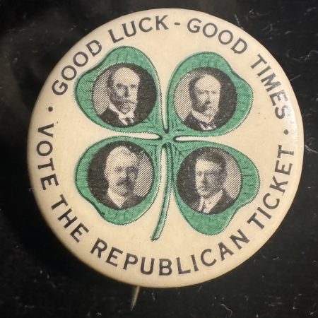 Political 1916 HUGHES-FAIRBANKS MULTIGATE 1″ GRAPHIC CLOVERLEAF CAMPAIGN BUTTON-RARE/MINT!