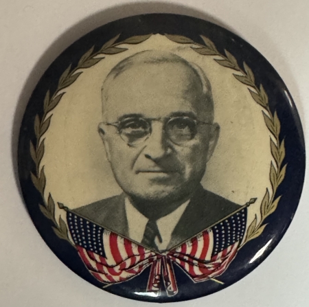 New Store Items 1948 3 1/2″ TRUMAN PICTORIAL CAMPAIGN BUTTON W/ FLAGS-COLORFUL/GRAPHIC-NEAR MINT